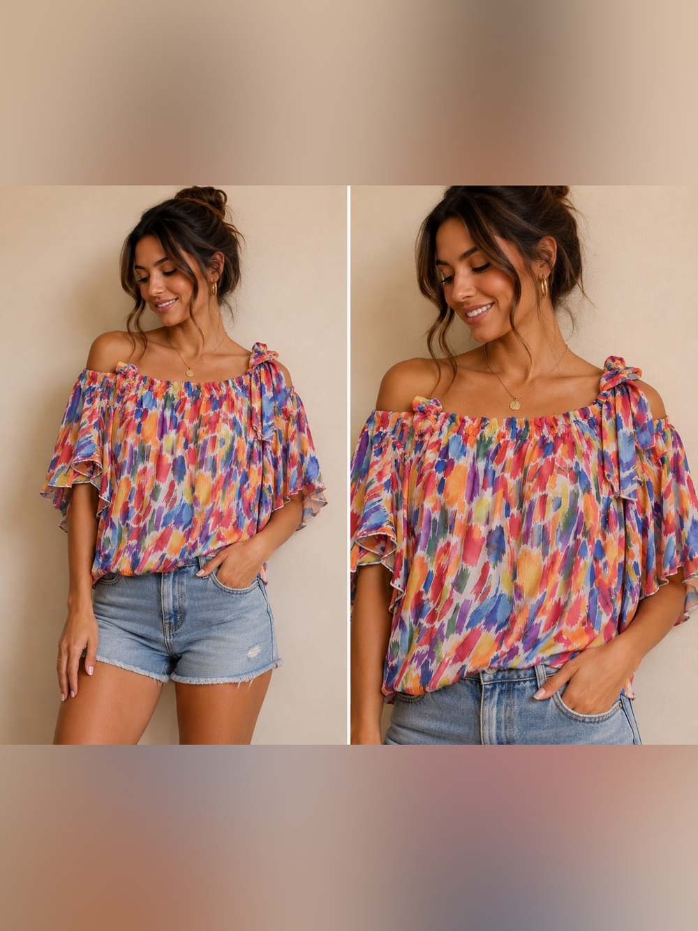 Colorful Brushstroke Off-Shoulder Women's Top
